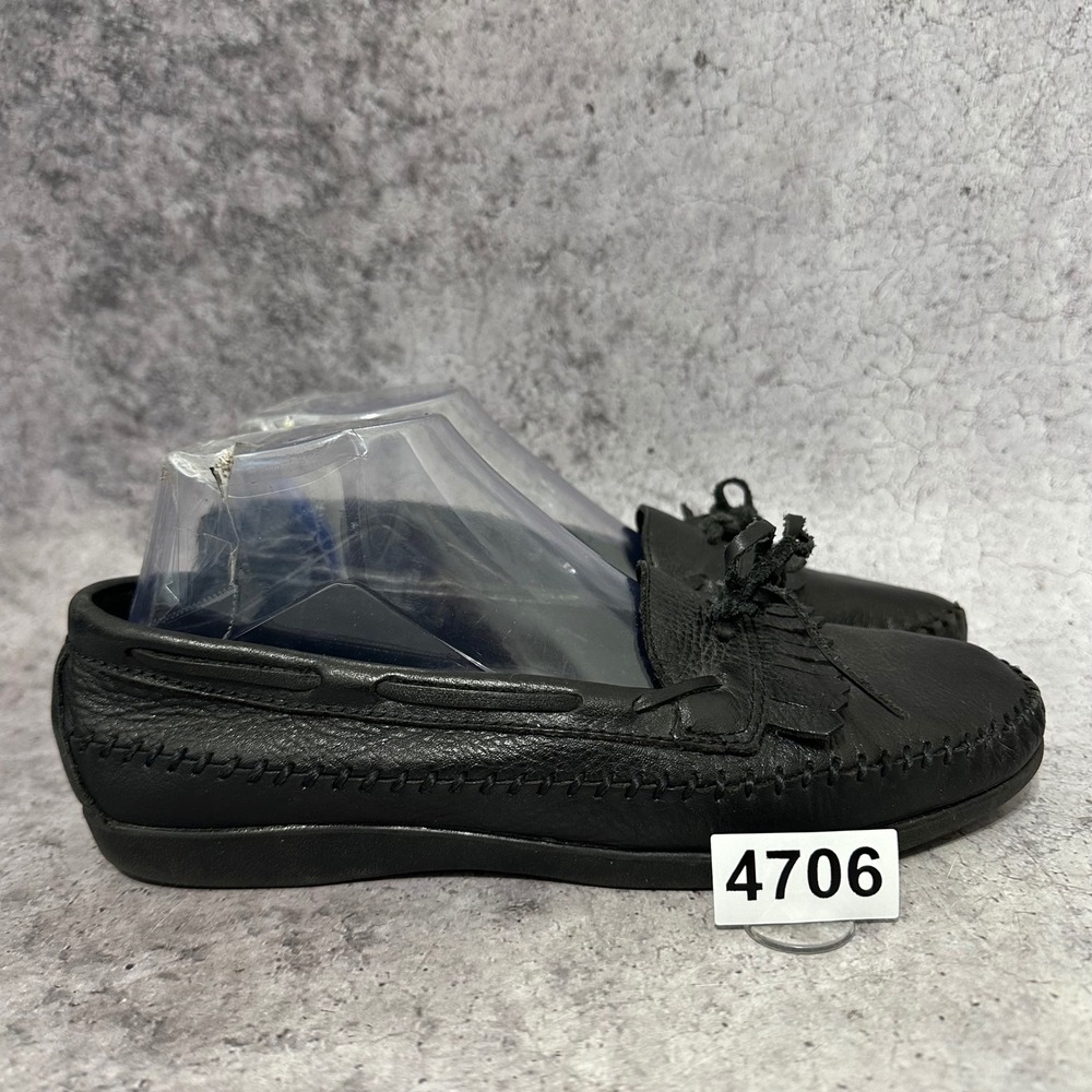 Naturalizer Kiltie Fringe Moccasin Women 8.5 Black Loafer Leather Slip On Bow